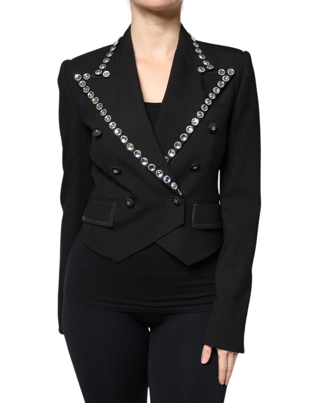 Dolce & Gabbana Black Crystal Double Breasted Blazer Jacket