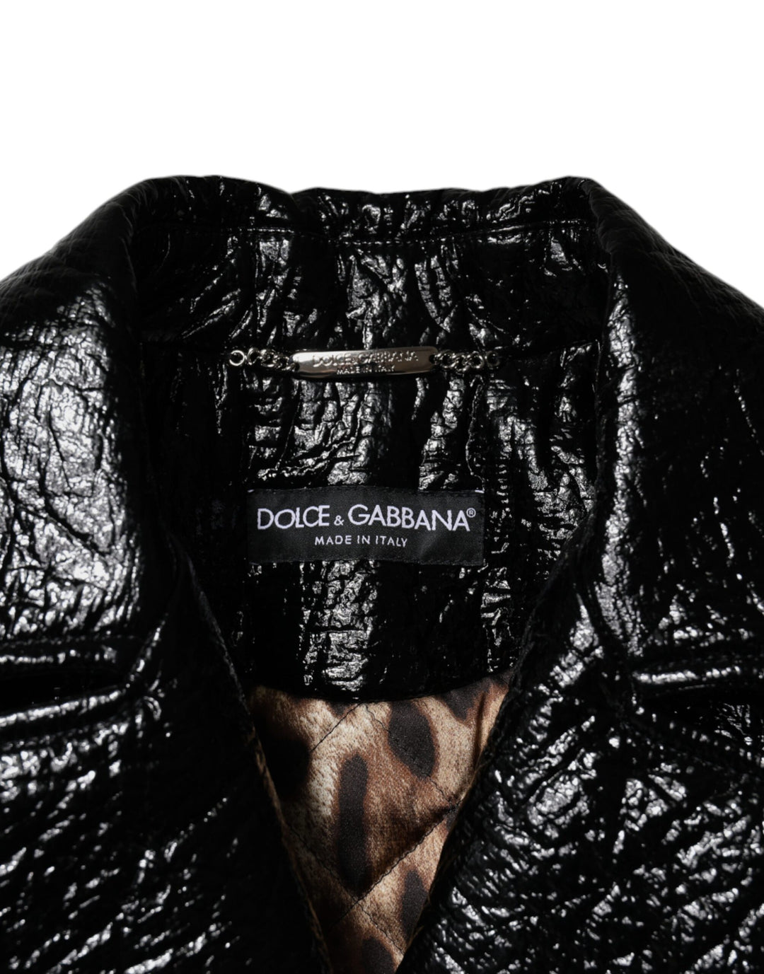 Dolce & Gabbana Black Leather Cropped Long Sleeve Coat Jacket