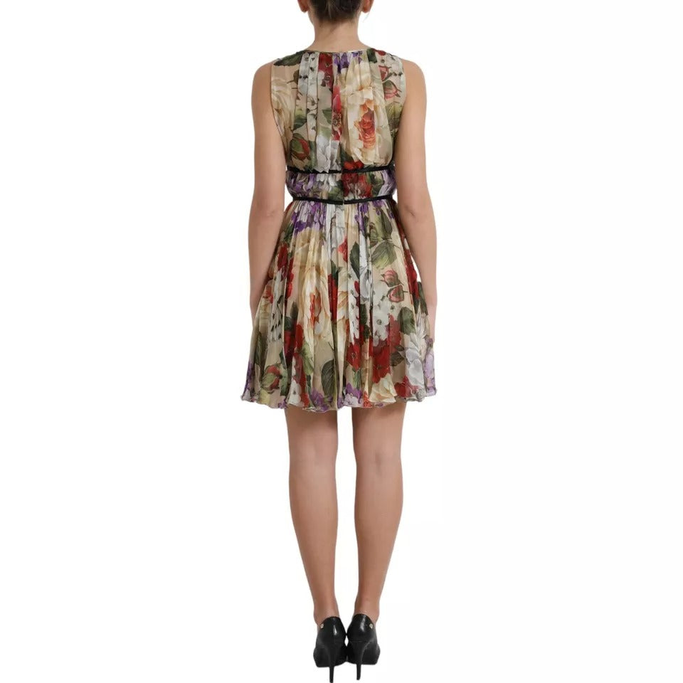 Dolce & Gabbana Beige Floral Sleeveless A-line Mini Dress