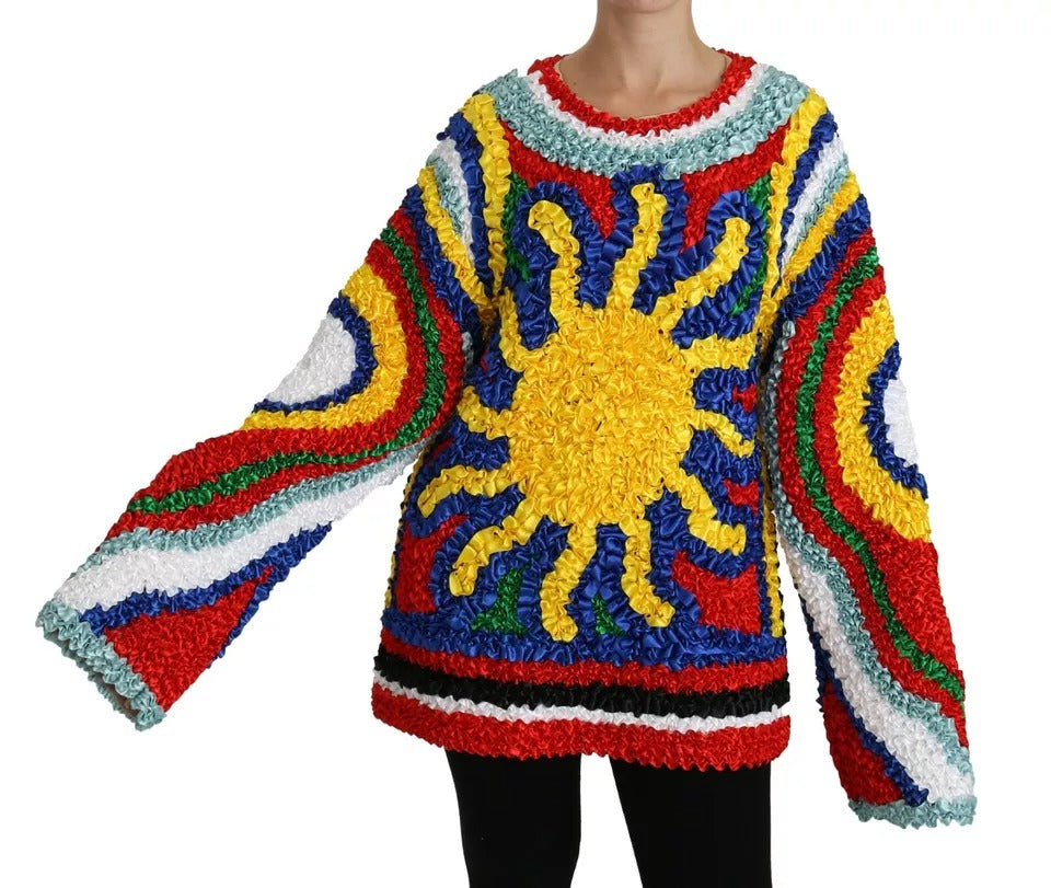 Dolce & Gabbana Multicolor Sun Ruffled Top Blouse Sweater