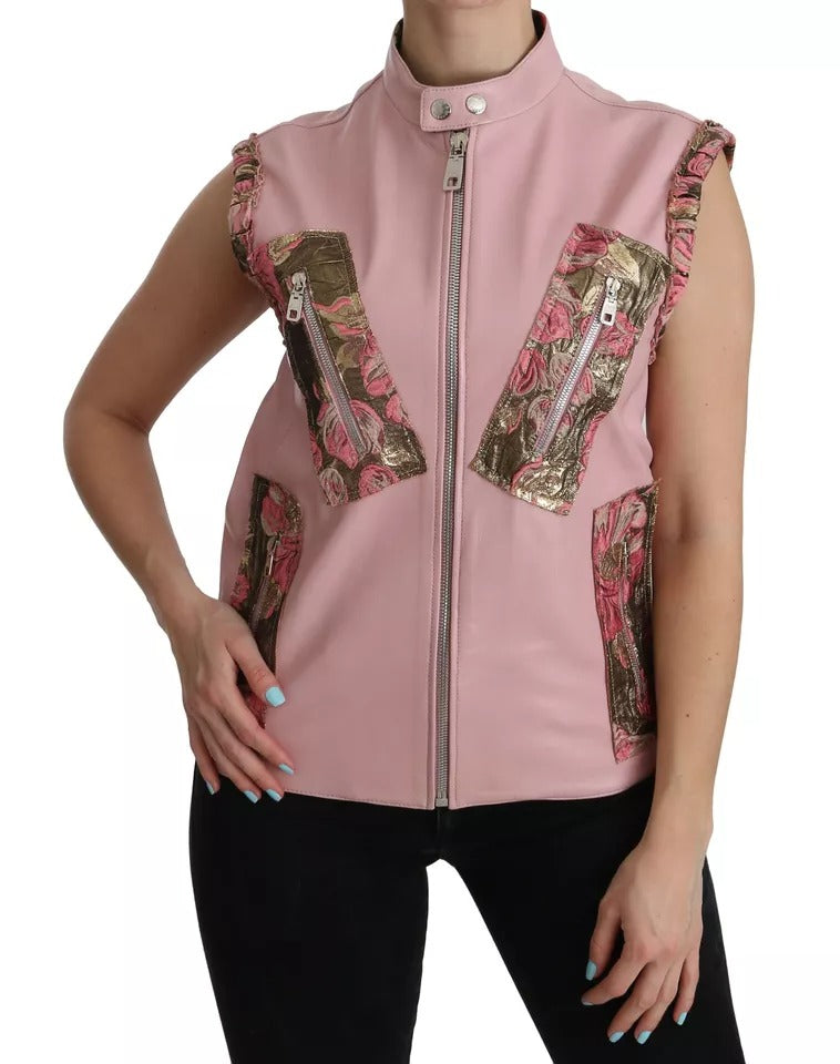 Dolce & Gabbana Pink Leather Sleeveless Vest Jacket Blouse