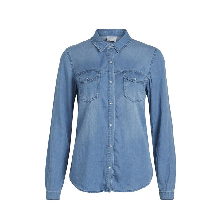 Vila Clothes Light Blue Cotton Shirt