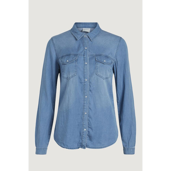 Vila Clothes Light Blue Cotton Shirt