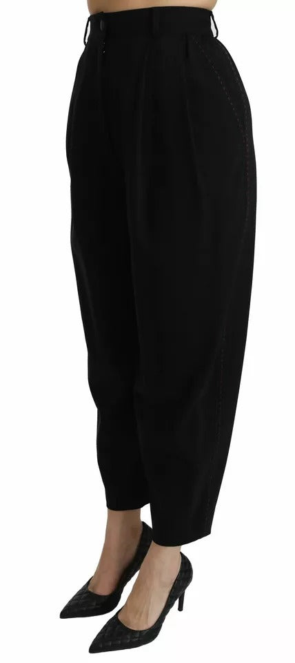 Dolce & Gabbana Black Wool High Waist Pleat Front Cropped Pants