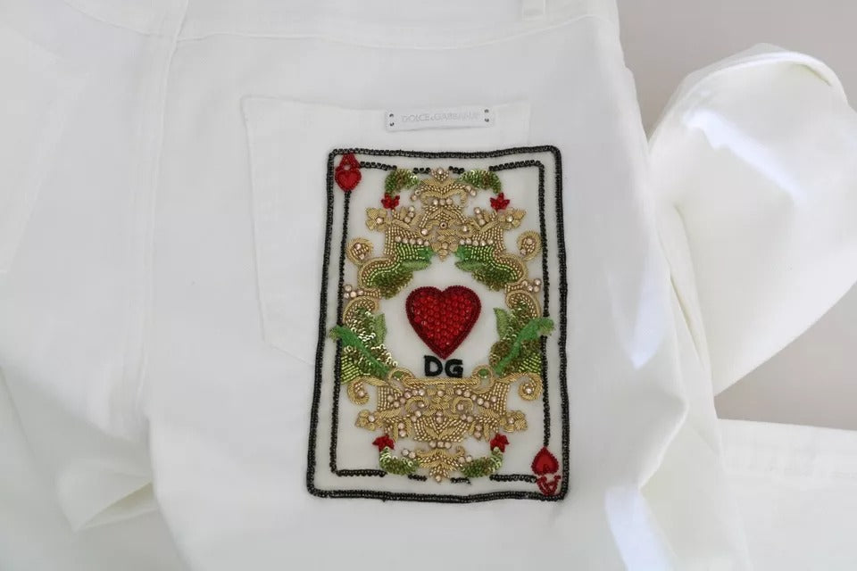 Dolce & Gabbana White Crystal Embellished Skinny Jeans