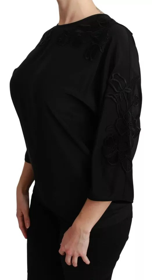 Dolce & Gabbana Black Floral Embroidered Blouse Silk Top