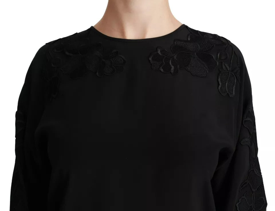 Dolce & Gabbana Black Floral Embroidered Blouse Silk Top