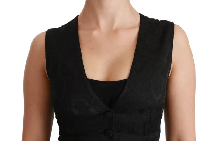 Dolce & Gabbana Black Lace Waistcoat Slim Vest Silk Top