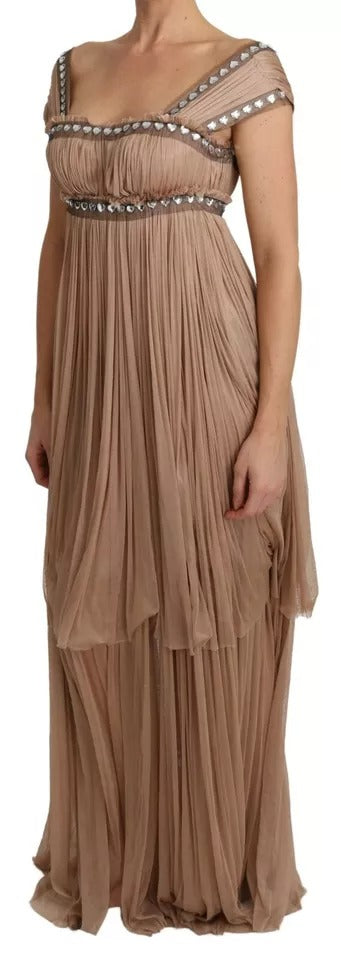 Dolce & Gabbana Brown Silk Sleeveless Shift Maxi Dress