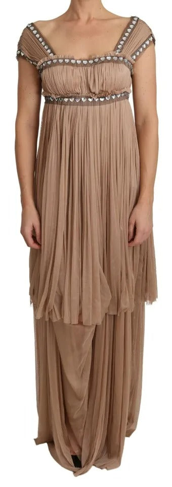 Dolce & Gabbana Brown Silk Sleeveless Shift Maxi Dress