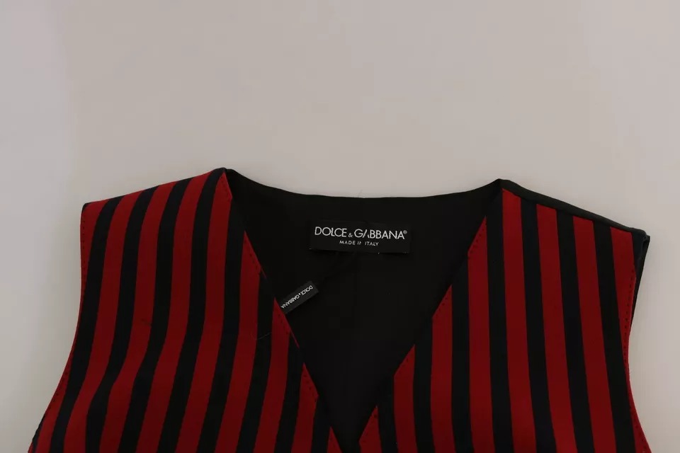 Dolce & Gabbana Red Black Stripe Vest Waistcoat Blouse Top