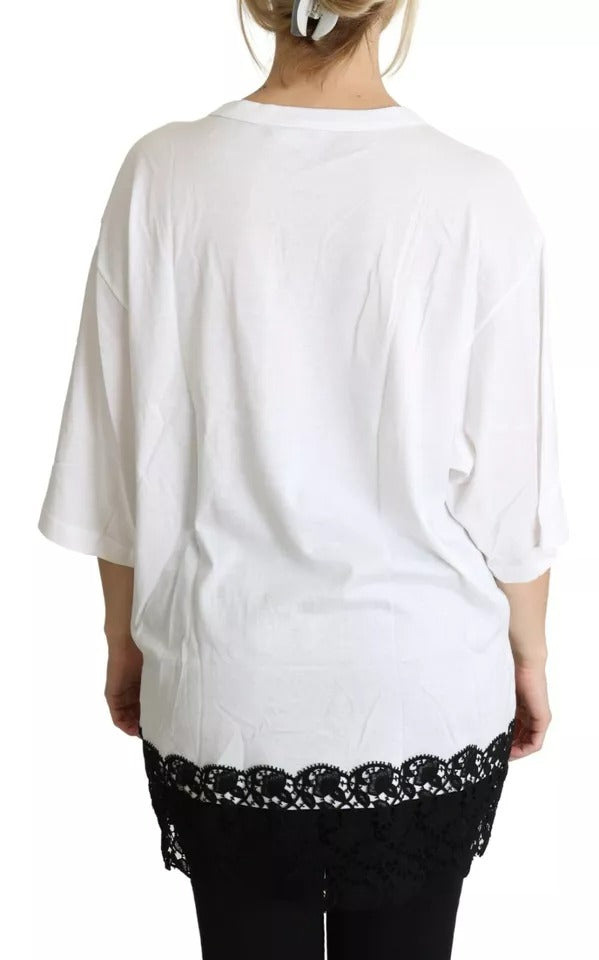 Dolce & Gabbana White Angel Print Cotton Round Neck Shirt Top