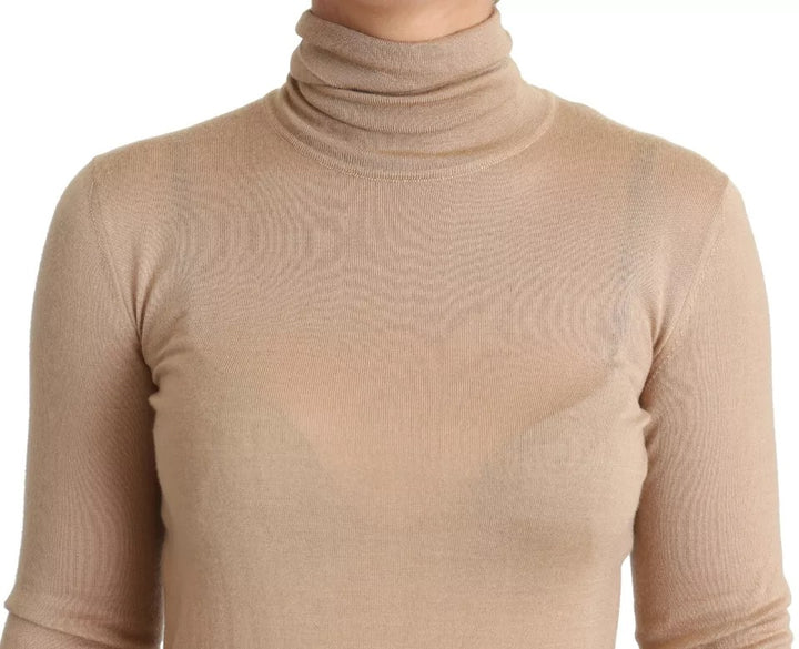 Dolce & Gabbana Beige Cashmere Silk Turtleneck Pullover Sweater