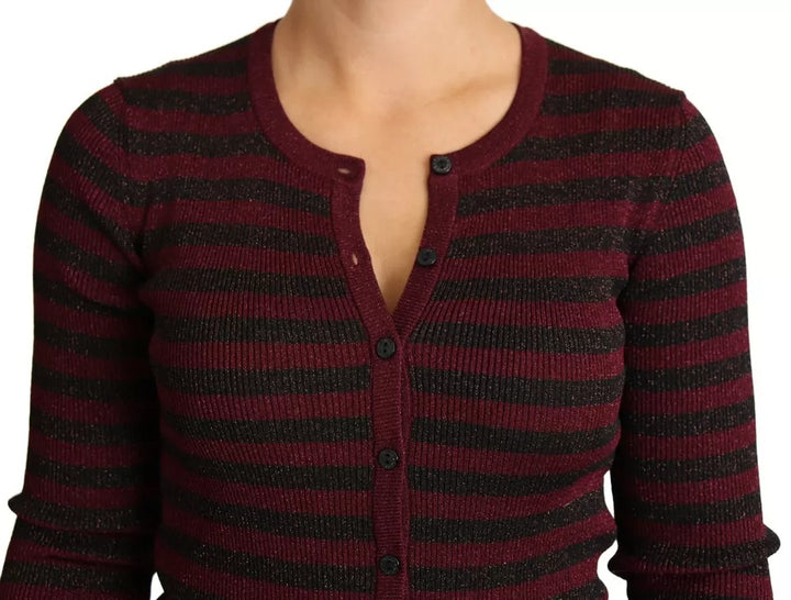 Dolce & Gabbana Black Red Striped Womens Cardigan Sweater