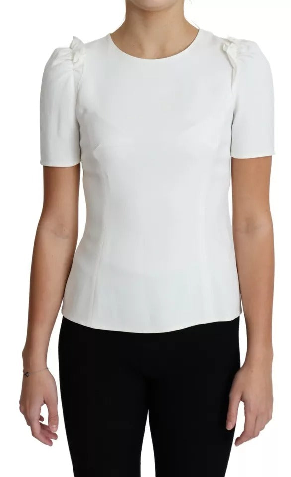 Dolce & Gabbana White Viscose Stretch Short Sleeves Blouse Top