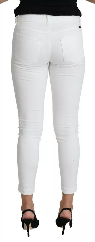 Dolce & Gabbana White Cotton Distressed Pretty Fit Denim Jeans