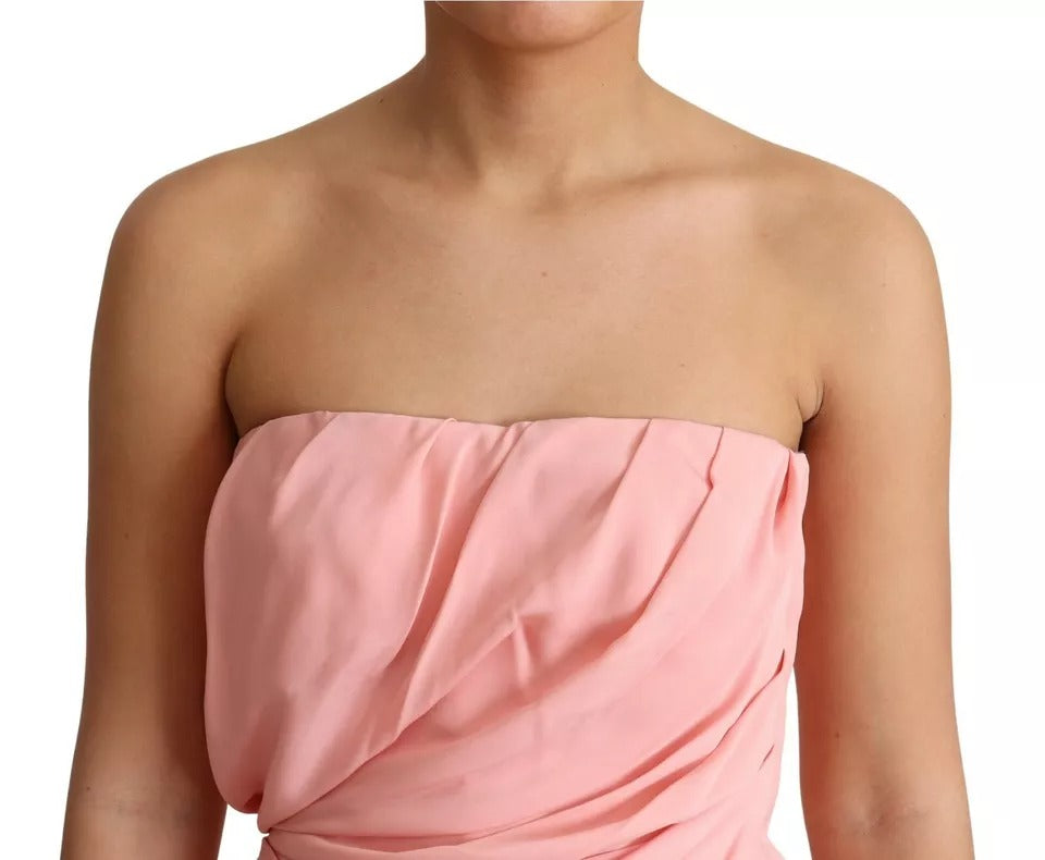 Dolce & Gabbana Pink Silk Stretch Strapless Sheath Midi Dress