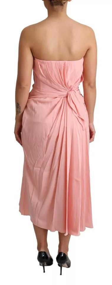 Dolce & Gabbana Pink Silk Stretch Strapless Sheath Midi Dress