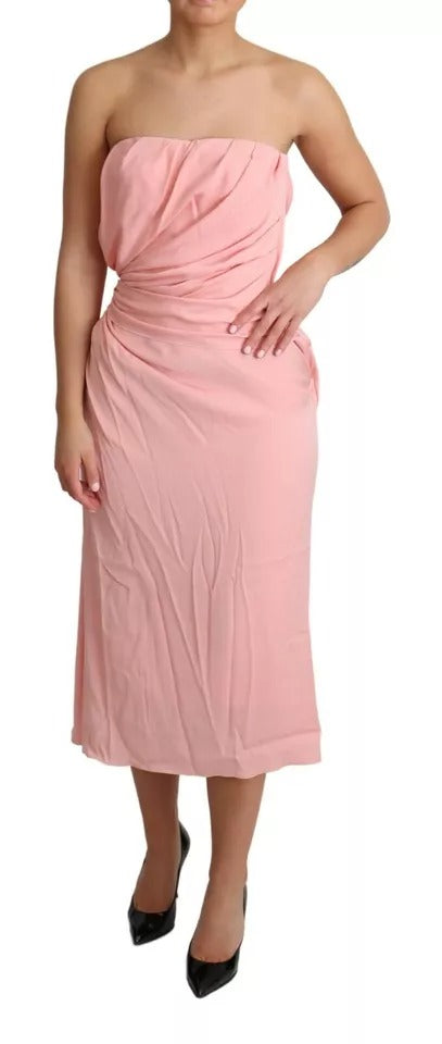 Dolce & Gabbana Pink Silk Stretch Strapless Sheath Midi Dress