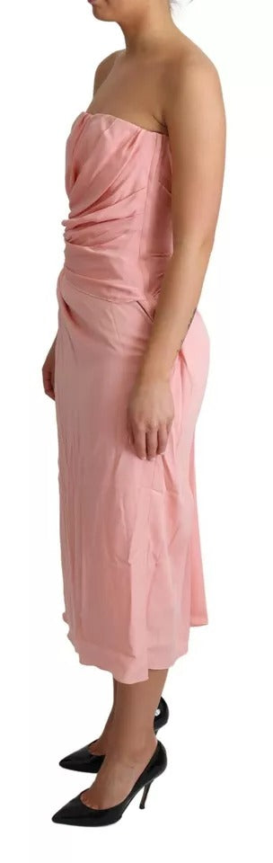 Dolce & Gabbana Pink Silk Stretch Strapless Sheath Midi Dress