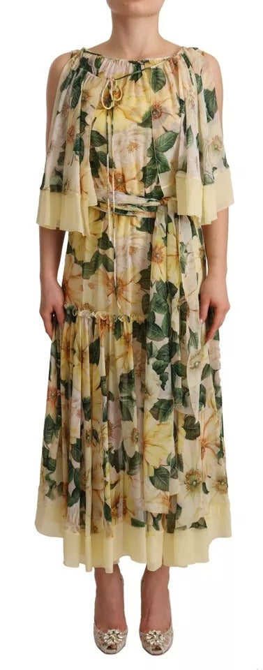 Dolce & Gabbana Multicolor Silk Floral Print Long Maxi Dress