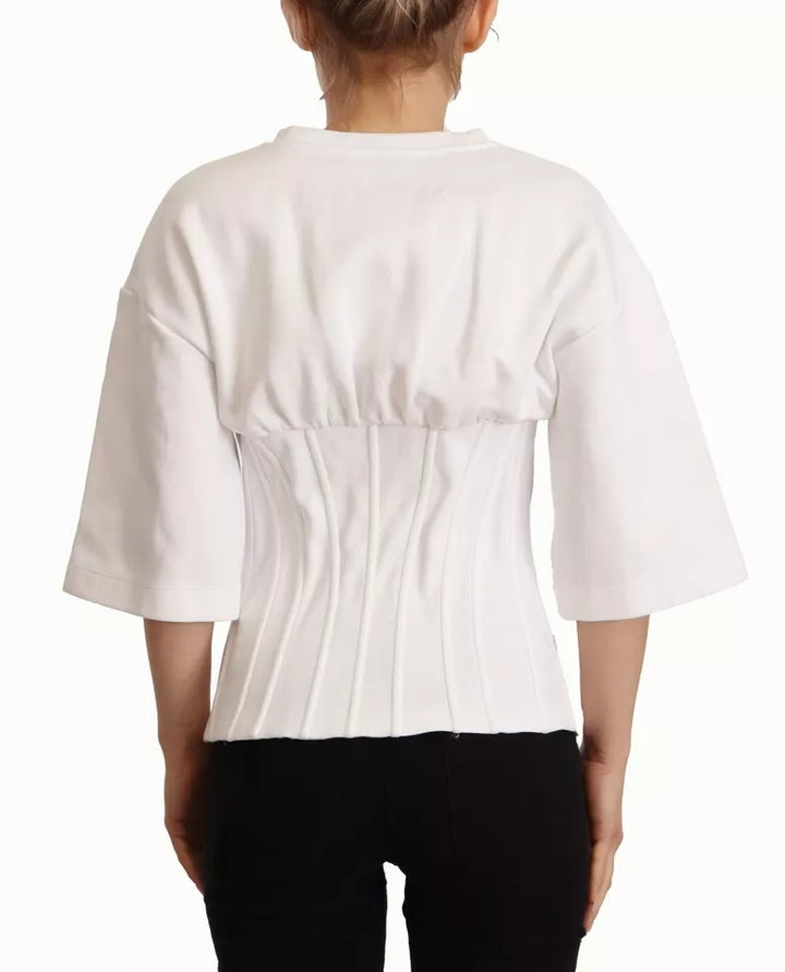 Dolce & Gabbana White Cotton Blend 3/4 Sleeves Blouse Top