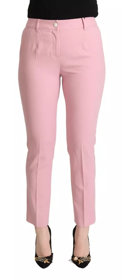 Dolce & Gabbana Pink Wool Mid Waist Tapered Pants