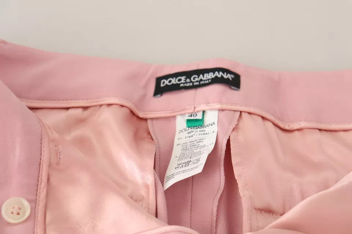 Dolce & Gabbana Pink Wool Mid Waist Tapered Pants