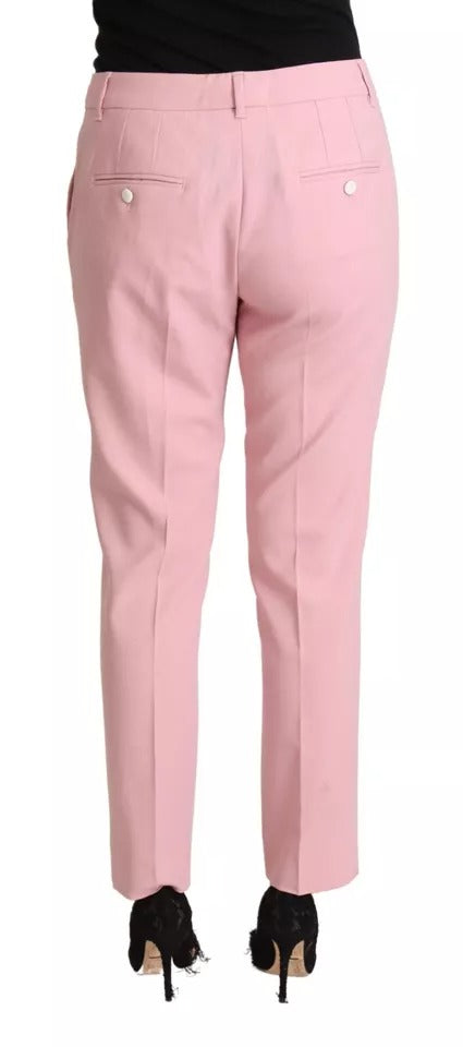 Dolce & Gabbana Pink Wool Mid Waist Tapered Pants