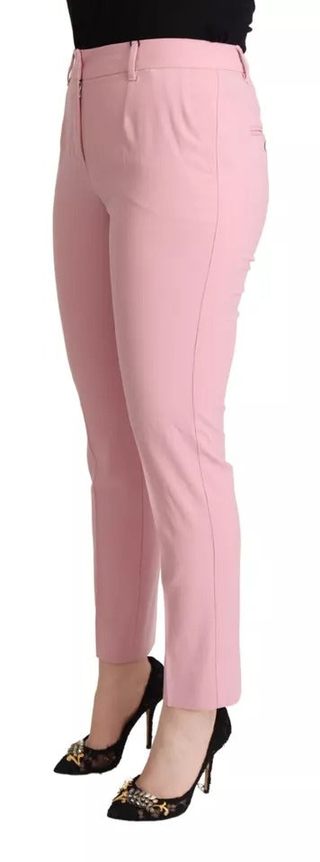 Dolce & Gabbana Pink Wool Mid Waist Tapered Pants