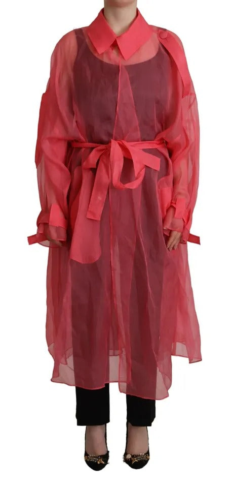 Dolce & Gabbana Pink Silk Organza Belted Coat Jacket