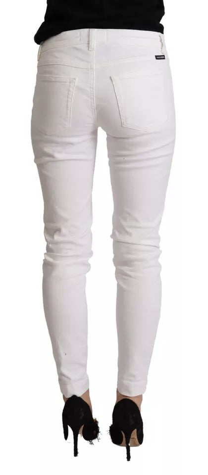 Dolce & Gabbana White Cotton Denim Pretty Slim Fit Jeans