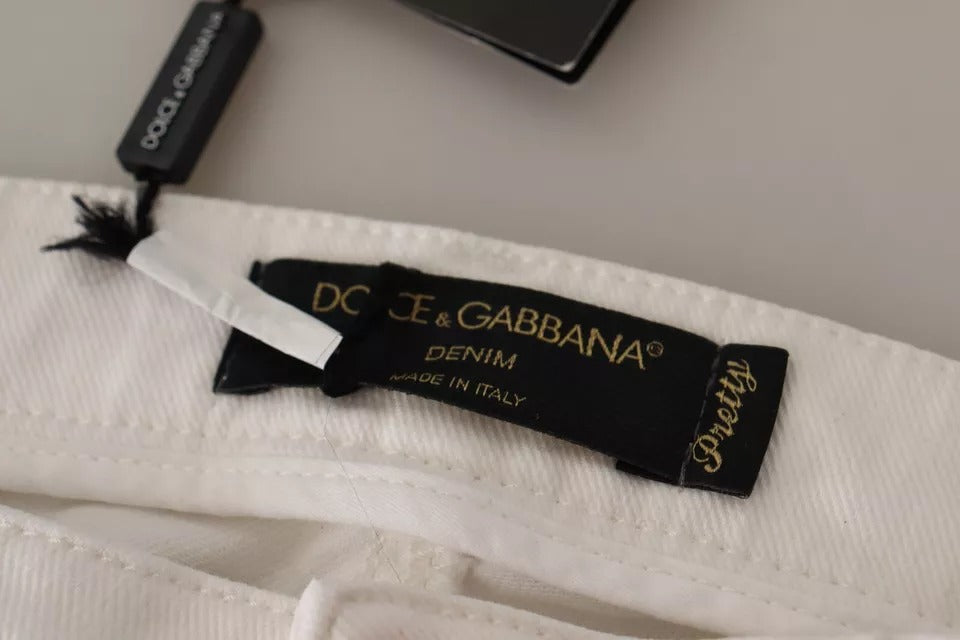 Dolce & Gabbana White Cotton Denim Pretty Slim Fit Jeans