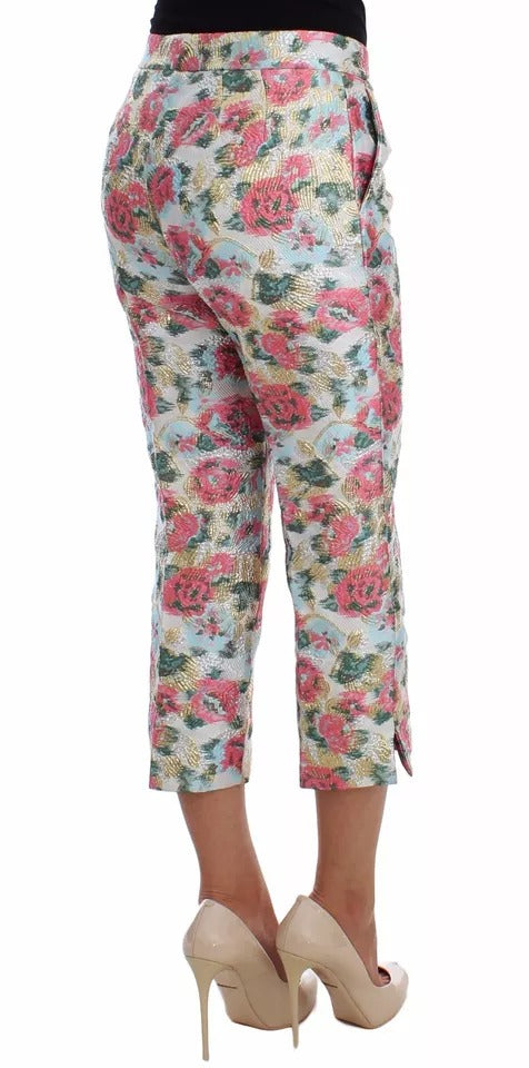 Dolce & Gabbana White Pink Floral Brocade Pants