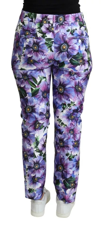 Dolce & Gabbana Purple Floral Print Tapered Cotton Pants