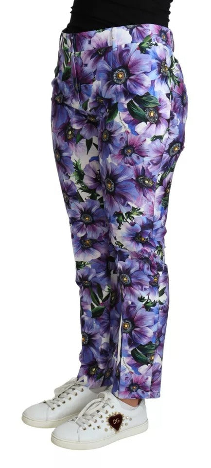 Dolce & Gabbana Purple Floral Print Tapered Cotton Pants