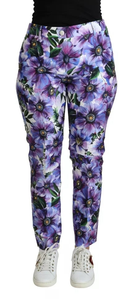 Dolce & Gabbana Purple Floral Print Tapered Cotton Pants