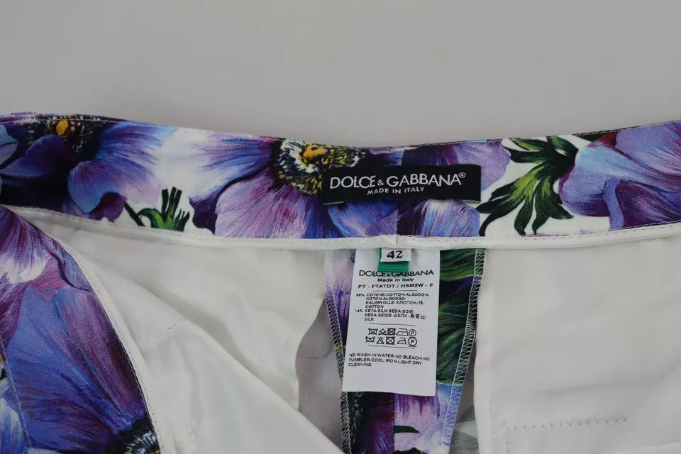 Dolce & Gabbana Purple Floral Print Tapered Cotton Pants