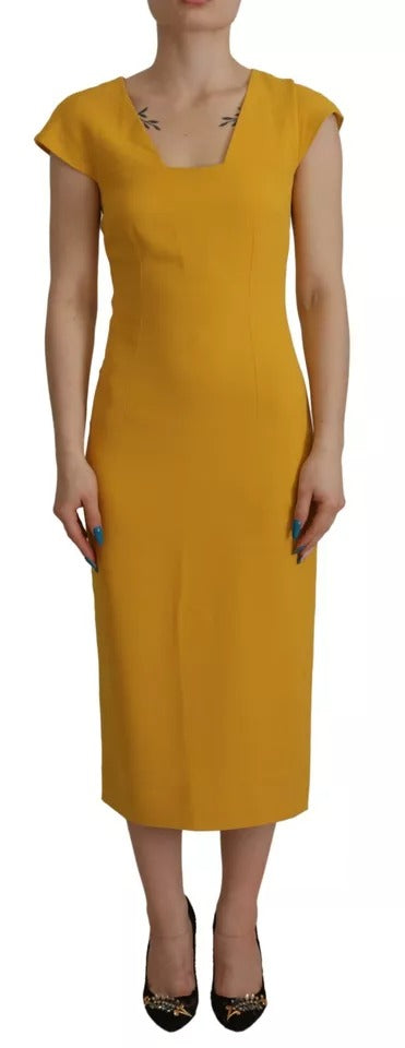 Dolce & Gabbana Yellow Viscose Sleeveless Sheath Midi Dress