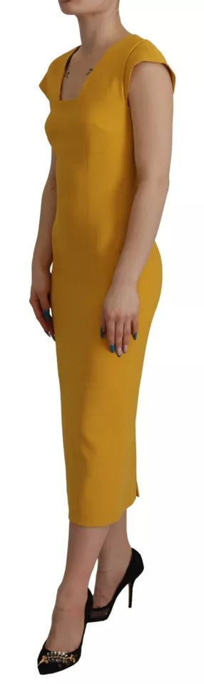 Dolce & Gabbana Yellow Viscose Sleeveless Sheath Midi Dress