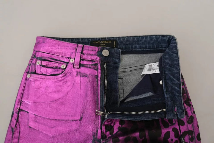 Dolce & Gabbana Purple Leopard Cotton Slim Fit Denim Jeans