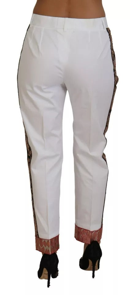 Dolce & Gabbana White Jacquard Cotton Blend Mid Waist Pants