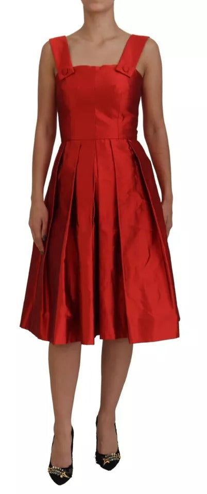 Dolce & Gabbana Red A-line Pleated Midi Satin Silk Dress