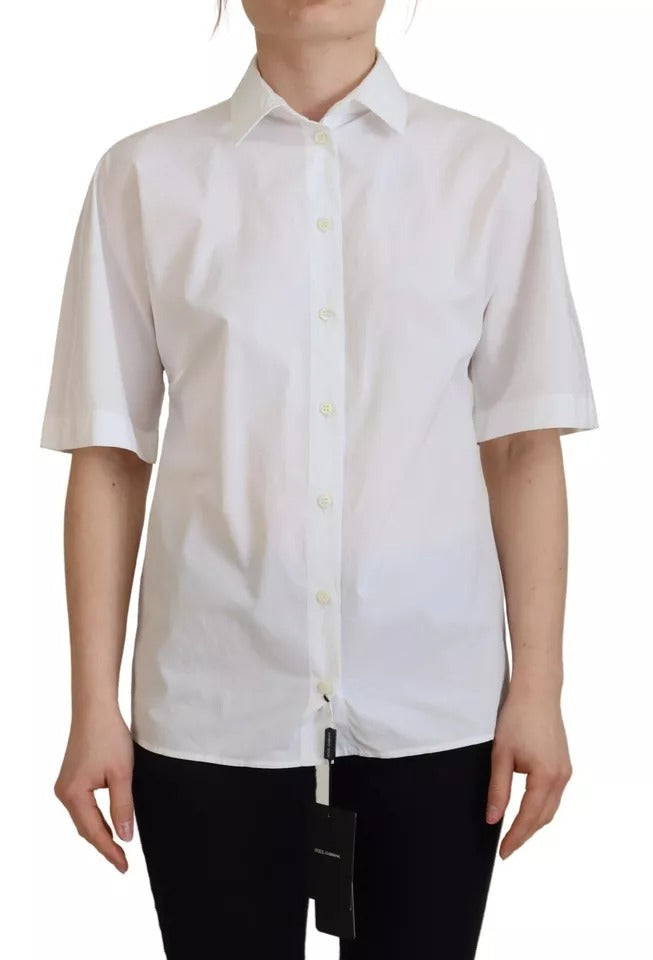 Dolce & Gabbana White Cotton Button Front Short Sleeve Shirt