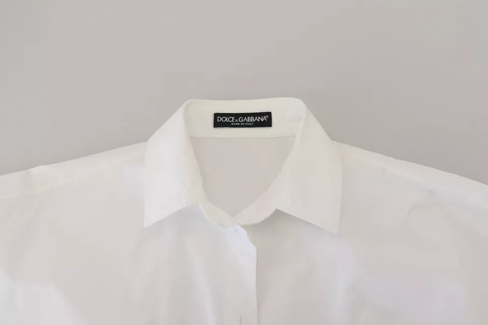 Dolce & Gabbana White Cotton Button Front Short Sleeve Shirt