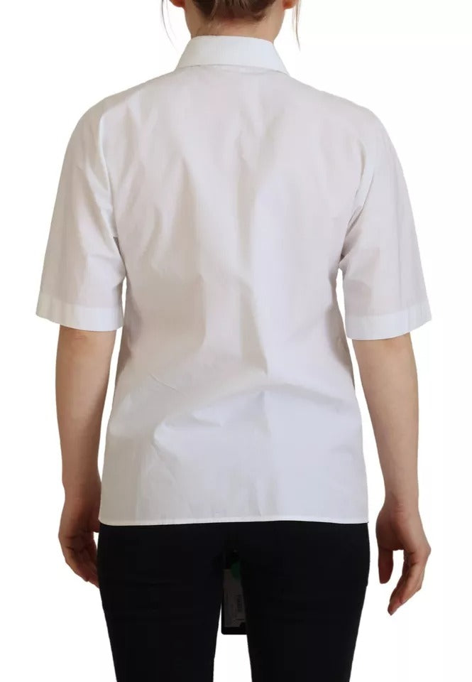 Dolce & Gabbana White Cotton Button Front Short Sleeve Shirt