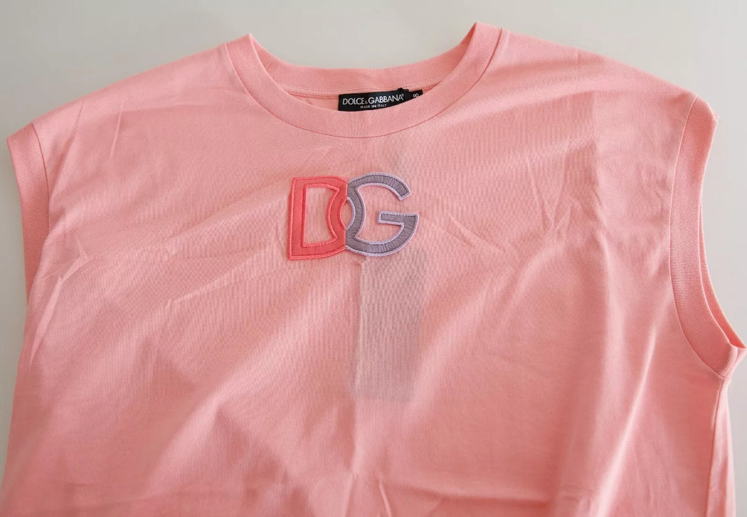 Dolce & Gabbana Pink Cotton Dg Logo Crew Neck Tank T-shirt