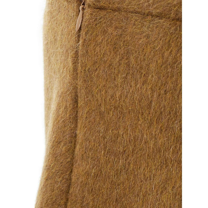 Bottega Veneta Elegant Wool Midi Skirt in Brown