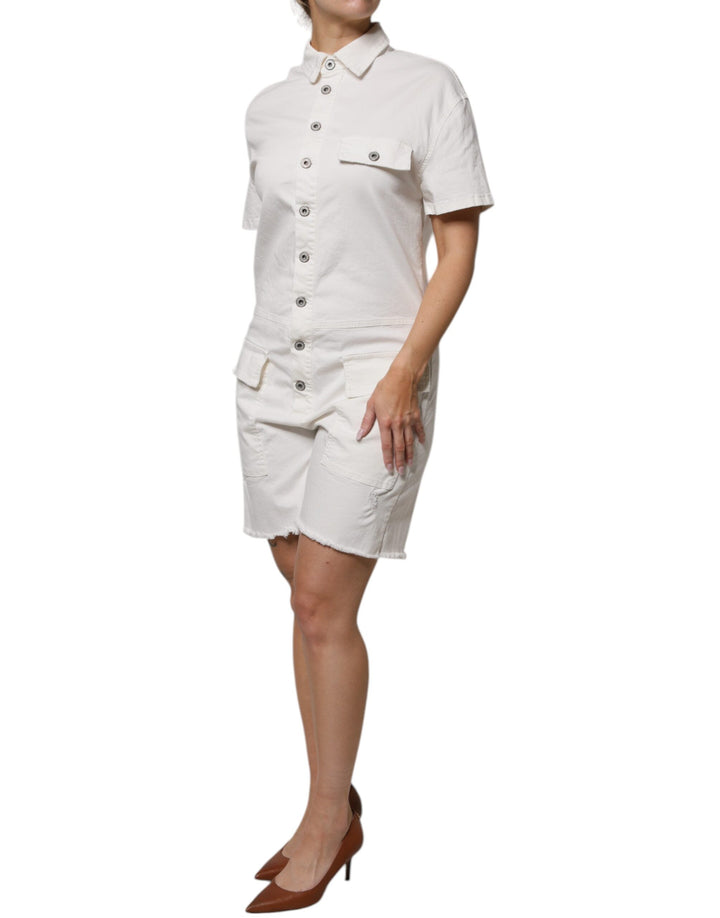 Please White Cotton Short Sleeves Button Down Romper Dress