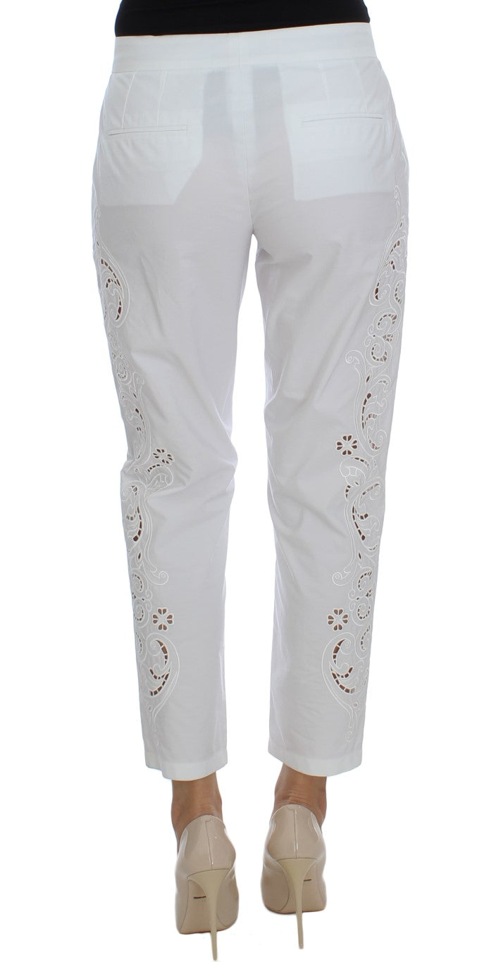 Dolce & Gabbana Elegant White Floral Cutout Dress Pants